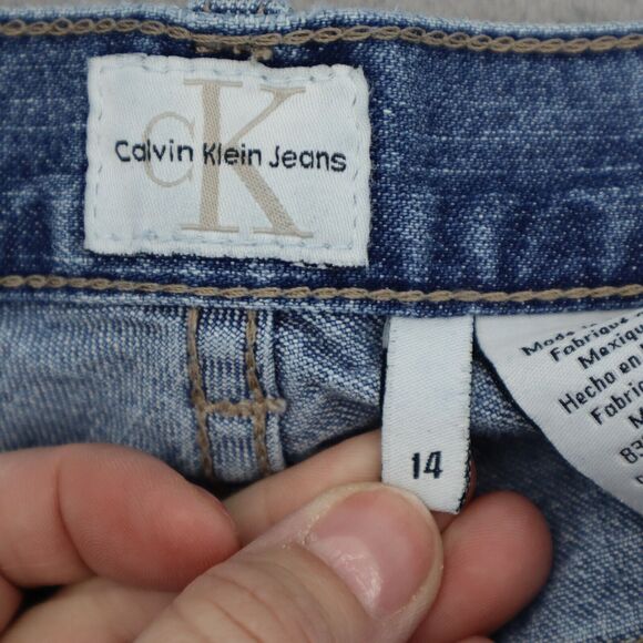 Calvin Klein Jeans Pants Womens 14 Blue Denim Flat Front Pockets High Rise - Picture 2 of 16